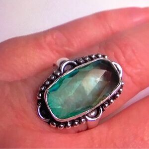 Aquamarine Stamped 925 Sterling Silver Ring